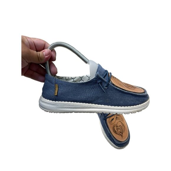 Hey Dudes Wendys Customized Leather Patch Sneakers Shoes Youth Size 3 L 4 - Picture 2 of 6